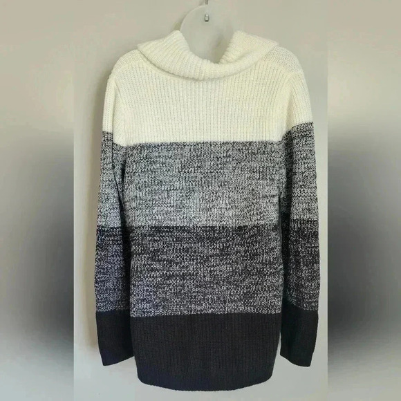APT 9 cowl neck sweater, cream/gray/black turtleneck knit oversized sz XL - Picture 5 of 8